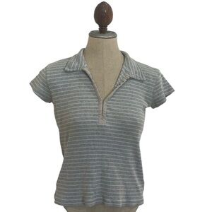 Vintage Y2K gap striped top 100% cotton V-neck collar gray blue women’s size M